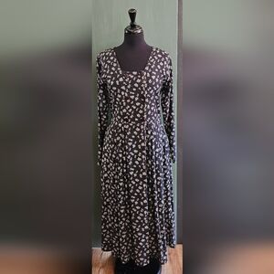 April Cornell Black and White Floral Long Sleeve Dress